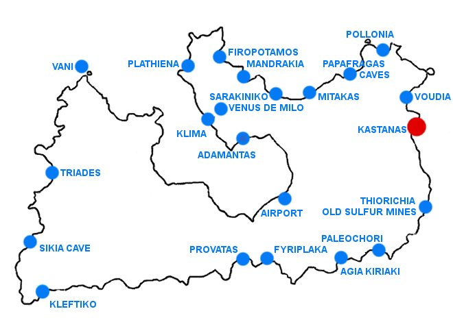Mapka Kastanas - ostrov Milos