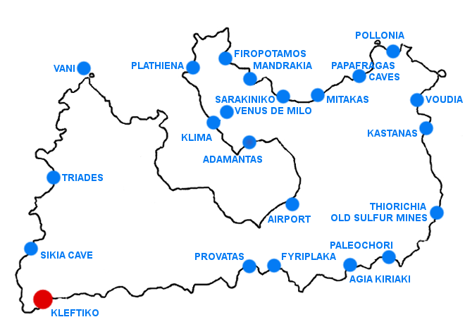 Mapka Kleftiko - ostrov Milos