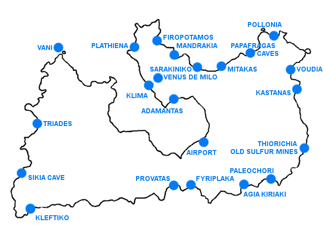 Místa na ostrově Milos - nejsou všechna, makáme na tom