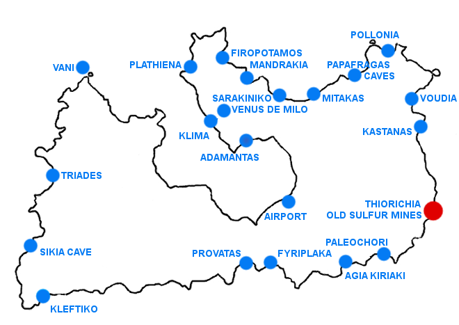 Mapka Old Sulfur Mines - ostrov Milos
