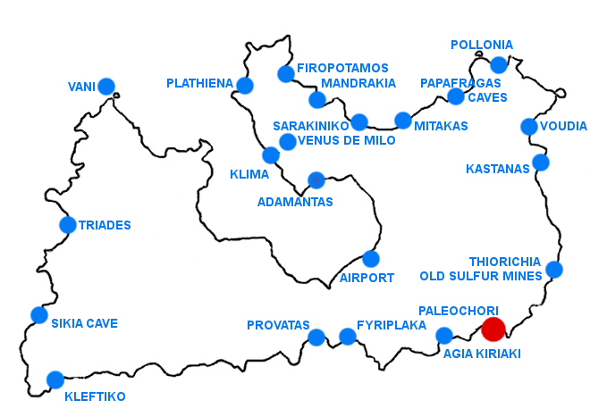 Mapka Paleochori - ostrov Milos