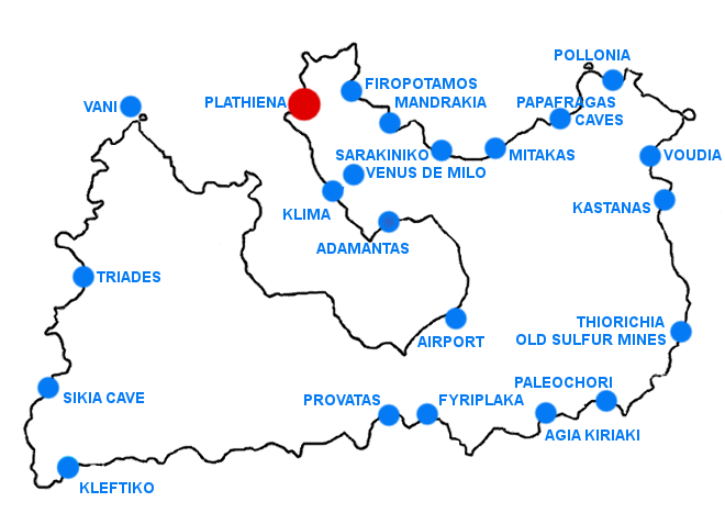 Mapka Plathiena- ostrov Milos