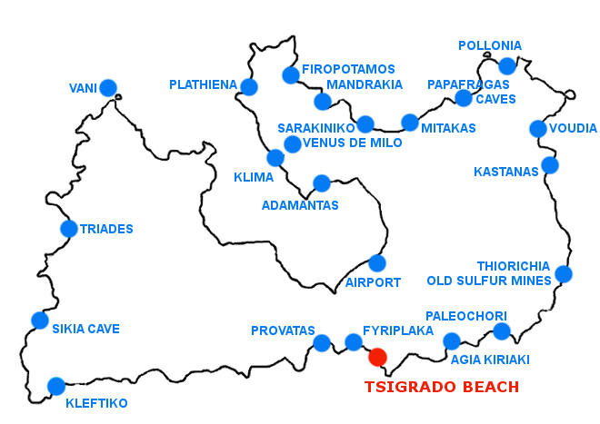 Mapka Tsigrado - ostrov Milos